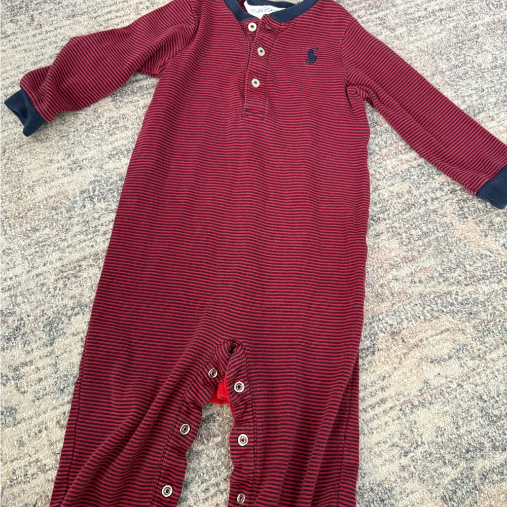 Ralph Lauren Navy and Red Striped Onesie